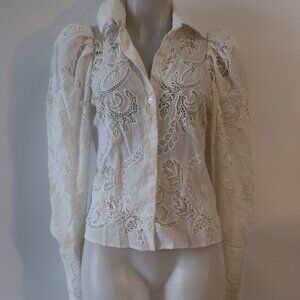 Womens Divine Heritage White Crochet Button Down Blouse XS